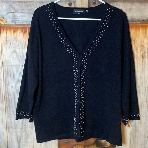 Elementz Sweaters - Elementz Bead Embellished Button Down Cardigan